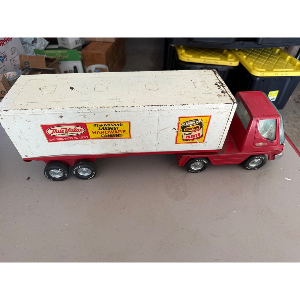 Vintage Nylint True Value Hardware Pressed Steel Semi Truck Trailer Red White US